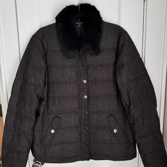 Loro Piana for Brooks Brothers Wool & Duck Down Coat w Rabbit Fur Collar sz 14/L